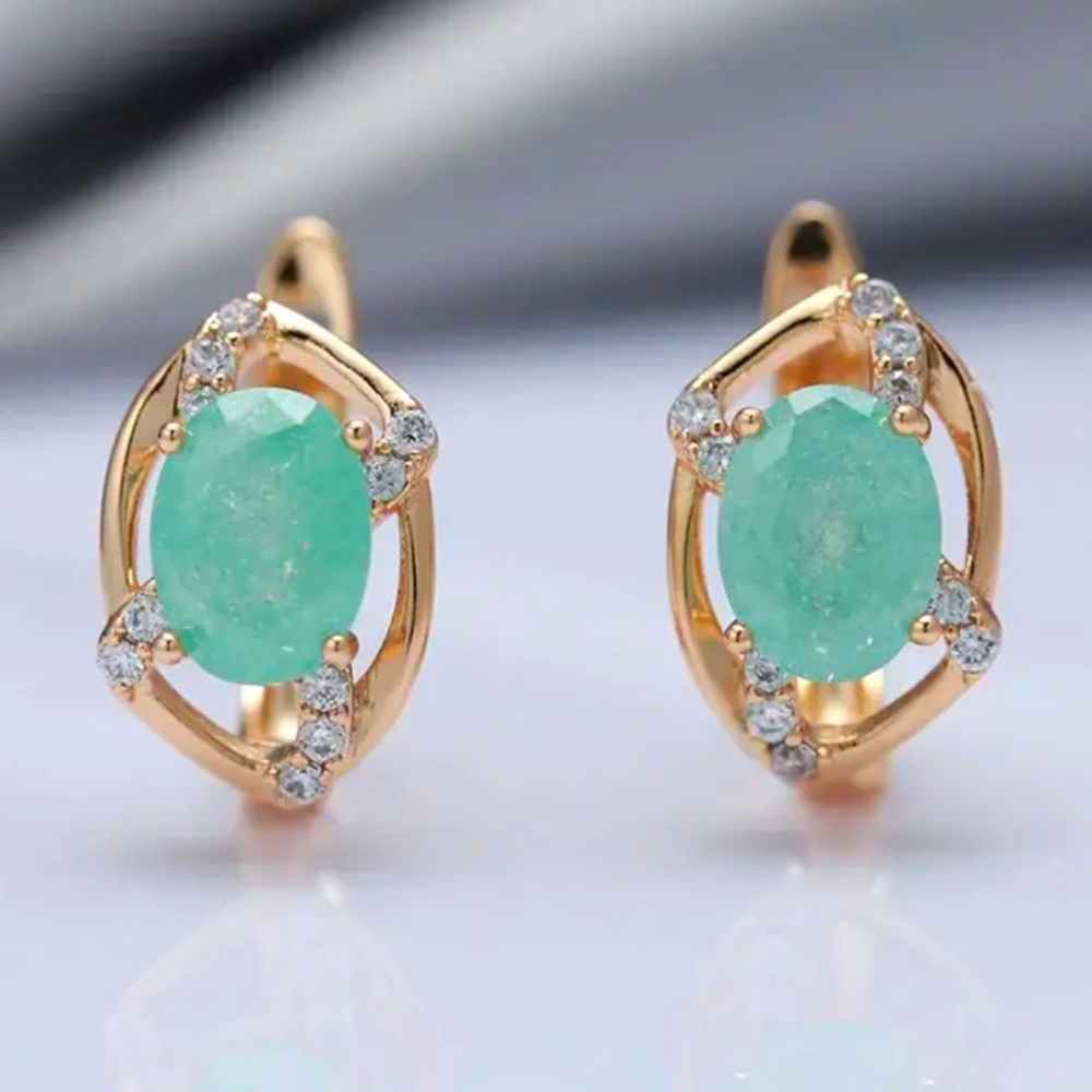 Green Zircon & Golden drop earrings. .35“x .55“ copper and Zircon materials. NIP